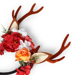 Load image into Gallery viewer, Radhu & Kabby Floral Antler Headband | Reindeer Hairband with Red, White & Orange Flowers | Perfect for Christmas, Parties, Photoshoots & Cosplay
