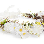 Load image into Gallery viewer, Radhu & Kabby White Daisy Floral Hair Tiara for Girls & Women | Artificial Flower Crown with Ribbon Tie | Elegant Hair Accessory for Weddings, Photoshoots & Parties