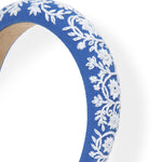 Load image into Gallery viewer, Radhu & Kabby Elegant Blue Hairband with White Floral Embroidery for Women & Girls