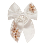 Load image into Gallery viewer, Radhu & Kabby Satin Hair Bows | Pack of 2 | Black & White Floral Embroidered Clips for Girls & Women