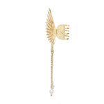 Load image into Gallery viewer, Butterfly Hair Clutcher with Pearl Chain and White Coloured Stones - Golden Finish