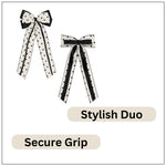 Load image into Gallery viewer, Elegant Polka Dot Ribbon Hair Bows – Set of 2 Stylish Long Tail Clips