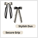 Load image into Gallery viewer, Elegant Black & White Hair Bows – Floral Print Ribbon Clips for Girls & Women