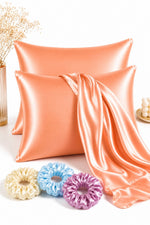 Load image into Gallery viewer, Radhu & Kabby Satin Pillowcases with 3 Satin Scrunchies | Gives Beauty Sleep with Hidden Zipper Closure | Standard Size 72 x 48 cm