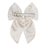 Load image into Gallery viewer, Radhu & Kabby Satin Hair Bows | Pack of 2 | Black & White Floral Embroidered Clips for Girls & Women