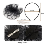 Load image into Gallery viewer, Radhu & Kabby Fascinator Hat for Girls/Women | Set of 1 Black Hat with Pearl Design | Includes Alligator Clip & Headband