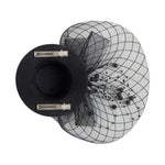 Load image into Gallery viewer, Radhu & Kabby Fascinator Hat for Girls/Women | Black Hat with Mesh Bow & Beaded Details | Dual Alligator Clips for Grip
