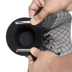 Load image into Gallery viewer, Radhu & Kabby Fascinator Hat for Girls/Women | Black Hat with Mesh Bow & Beaded Details | Dual Alligator Clips for Grip