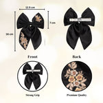Load image into Gallery viewer, Radhu & Kabby Satin Hair Bows | Pack of 2 | Black & White Floral Embroidered Clips for Girls & Women