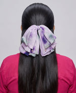 Load image into Gallery viewer, Radhu & Kabby Women’s Lavender Printed Fabric Hair Bow Claw Clip with Bead Detailing | Trendy Hair Accessory