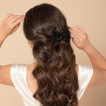 Load image into Gallery viewer, Crystal Beaded Hair Bows Black & Pink Hair Clips for Women Set of 2