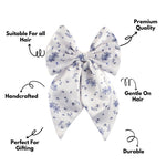 Load image into Gallery viewer, Radhu & Kabby Satin Floral White Print Hair Bow Clip For Women & Girls Set of 1