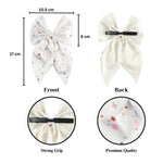 Load image into Gallery viewer, White Satin Hair Bow Clip with Confetti Print Set of 1