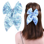 Load image into Gallery viewer, Blue Floral Satin Hair Bow Clip Trendy Hair Accessory Pack of 1