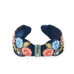 Load image into Gallery viewer, Floral Embroidered Navy Blue Headband with Beaded Pack of 1