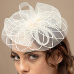 Load image into Gallery viewer, Radhu & Kabby Fascinator Hat for Girls/Women | Set of 1 Elegant Pearl & Mesh Bow Design | Brown Hat with Alligator Clips & Headband