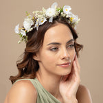 Load image into Gallery viewer, Radhu & Kabby White Daisy Floral Hair Tiara for Girls & Women | Artificial Flower Crown with Ribbon Tie | Elegant Hair Accessory for Weddings, Photoshoots & Parties