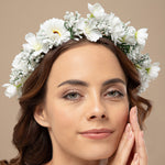 Load image into Gallery viewer, Radhu & Kabby White Floral Hair Tiara for Girls/Women | Delicate Artificial Flower Crown with Ribbon Tie | Elegant & Lightweight Headpiece