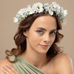 Load image into Gallery viewer, Radhu & Kabby White Floral Hair Tiara for Girls/Women | Delicate Artificial Flower Crown with Ribbon Tie | Elegant & Lightweight Headpiece