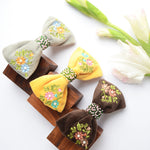 Load image into Gallery viewer, Radhu & Kabby Velvet Hair Bow Clips | Pack of 3 Yellow, Brown & Grey | Suitable for All Hair Types