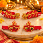 Load image into Gallery viewer, Radhu & Kabby Diwali Hair Clips for Girls & Women | Diya & Fuljhadi Embroidered Festive Hair Accessories | Set of 4