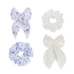 Load image into Gallery viewer, Hair Scrunchies & Hair Bow Combo Pack for Girls – Floral & White Hair Accessories