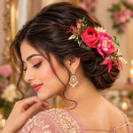 Load image into Gallery viewer, Radhu & Kabby Floral Hair Comb for Women | Rose Flower Bridal Hair Accessory with Green Leaves for Bun & Updo Hairstyles
