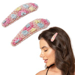 Load image into Gallery viewer, Hand Embroidered Pink Floral Hair Clip For Women 1 Pair