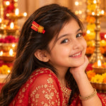Load image into Gallery viewer, Radhu & Kabby Diwali Hair Clips for Girls & Women | Diya & Fuljhadi Embroidered Festive Hair Accessories | Set of 4