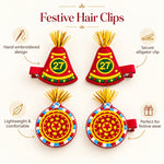 Load image into Gallery viewer, Radhu & Kabby Traditional Embroidered Hair Clips for Girls & Women | Festive Hair Accessories with Golden Tassels | Set of 4