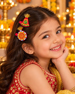 Load image into Gallery viewer, Radhu & Kabby Traditional Embroidered Hair Clips for Girls & Women | Festive Hair Accessories with Golden Tassels | Set of 4