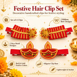 Load image into Gallery viewer, Radhu & Kabby Diwali Hair Clips for Girls & Women | Diya & Fuljhadi Embroidered Festive Hair Accessories | Set of 4