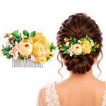 Load image into Gallery viewer, Radhu & Kabby Golden Bloom Floral Hair Comb for Women | Yellow Flower Hair Accessory for Bun Updo Party & Festive Hairstyles