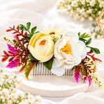 Load image into Gallery viewer, Radhu & Kabby Ivory Blossom Flower Hair Comb for Women | Elegant Floral Hair Accessory for Bun Updo Party & Festive Looks