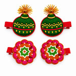 Load image into Gallery viewer, Radhu & Kabby Diwali Embroidered Hair Clips for Girls & Women | Festive Rangoli & Decorative Hair Accessories | Set of 4