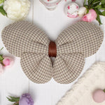 Load image into Gallery viewer, Radhu & Kabby Fabric Butterfly Hair Clips for Girls & Women | Set of 3 Elegant Neutral Soft Checkered Bows