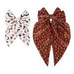 Load image into Gallery viewer, Radhu & Kabby Halloween Statement Hair Bow | Elegant Spooky & Pumpkin Printed Hair Accessories for Girls/Women