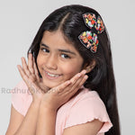 Load image into Gallery viewer, Black Floral Hair Bow with Alligator Clip Hand-Embroidered Design 1 Pcs