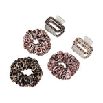 Load image into Gallery viewer, Leopard Print Satin Scrunchies & Claw Clips Combo Set for Women | Stylish Hair Pack