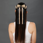 Load image into Gallery viewer, Stylish Tan & Black Hair Bows – Floral Ribbon Clips for Girls & Elegant Looks
