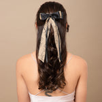 Load image into Gallery viewer, Stylish Tan & Black Hair Bows – Floral Ribbon Clips for Girls & Elegant Looks