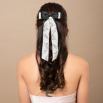 Load image into Gallery viewer, Elegant Black & White Hair Bows – Floral Print Ribbon Clips for Girls & Women