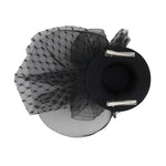 Load image into Gallery viewer, Radhu & Kabby Black Fascinator Hat with Hexagonal Mesh Veil Bow and Roses | Two Alligator Clips for Grip