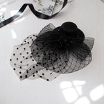 Load image into Gallery viewer, Radhu & Kabby Fascinator Hat for Girls/Women | Black Hat with Polka Dot Veil, Mesh Bow | Hair Accessory for Weddings, Outings and Special Events