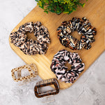 Load image into Gallery viewer, Animal Print Satin Scrunchies & Claw Clips Combo for Women | Stylish Hair Accessories