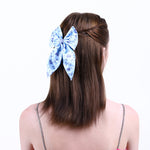 Load image into Gallery viewer, Blue Floral Satin Hair Bow Clip Trendy Hair Accessory Pack of 1