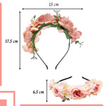 Load image into Gallery viewer, Radhu & Kabby Pink Floral Hair Tiara Headband for Girls/Women | Elegant Accessory for Haldi, Weddings, Photoshoots, Baby Showers & Parties