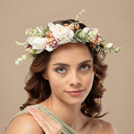 Load image into Gallery viewer, Radhu & Kabby Hair Tiara for Girls & Women | Soft Pastel Flowers with Leaves & Berries | Elegant Lightweight