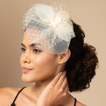 Load image into Gallery viewer, Radhu & Kabby Fascinator Hat for Girls/Women | Set of 1 Lemon Hat with Polka Dot Veil, Mesh Bow | Two Alligator Clips for Grip