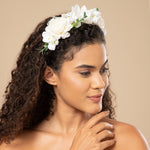Load image into Gallery viewer, Radhu & Kabby White Floral Hair Tiara Headband for Girls/Women | Set of 1 Elegant Artificial Roses Hairband